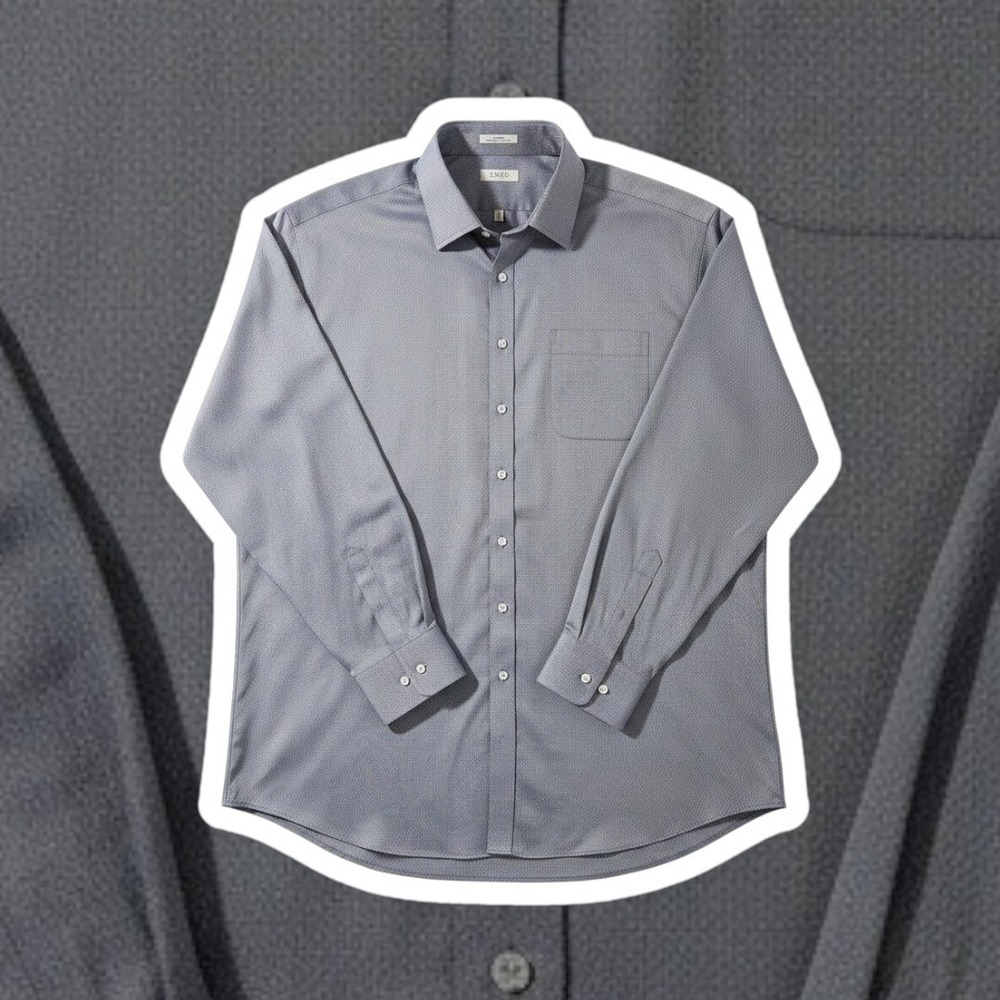 Enro Dress Shirt 19 38-39 Tall Silver Blue Cotton Button Down Big & Tall